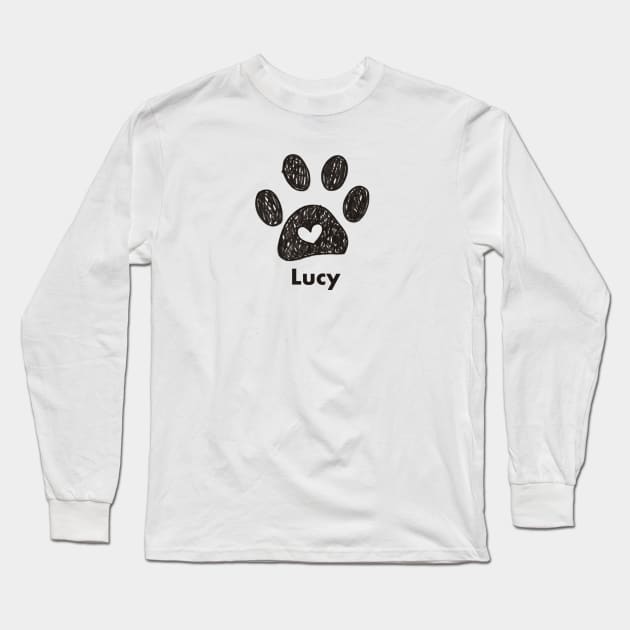 Lucy name made of hand drawn paw prints Long Sleeve T-Shirt by GULSENGUNEL